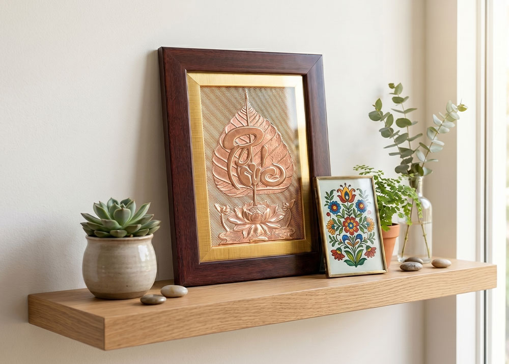Quà Tặng Tranh Chữ Phúc Lá Bồ Đề Bằng Đồng khổ 15cm x 20cm