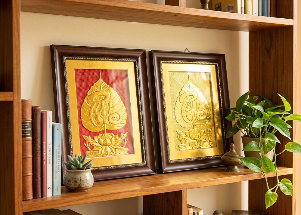 Quà Tặng Tranh Chữ Phúc Lá Bồ Đề Bằng Đồng Dát Vàng 32cm x 42cm