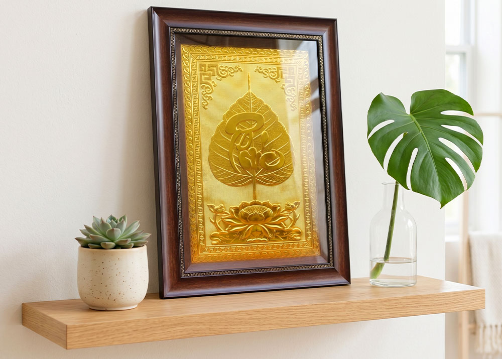 Quà Tặng Tranh Chữ Phúc Lá Bồ Đề Bằng Đồng Dát Vàng 40cm x 55cm 