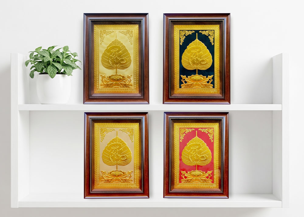 Quà Tặng Tranh Chữ Phúc Lá Bồ Đề Bằng Đồng Dát Vàng 40cm x 55cm