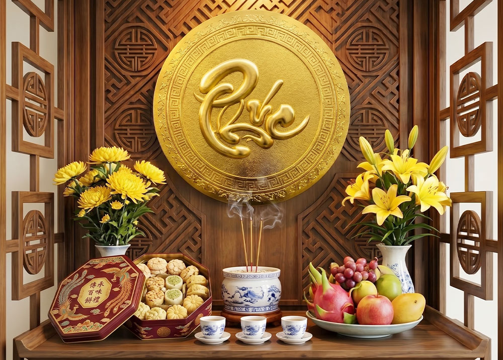Tranh Đồng Chữ Phúc Tròn Dát Vàng Đường Kính 65cm