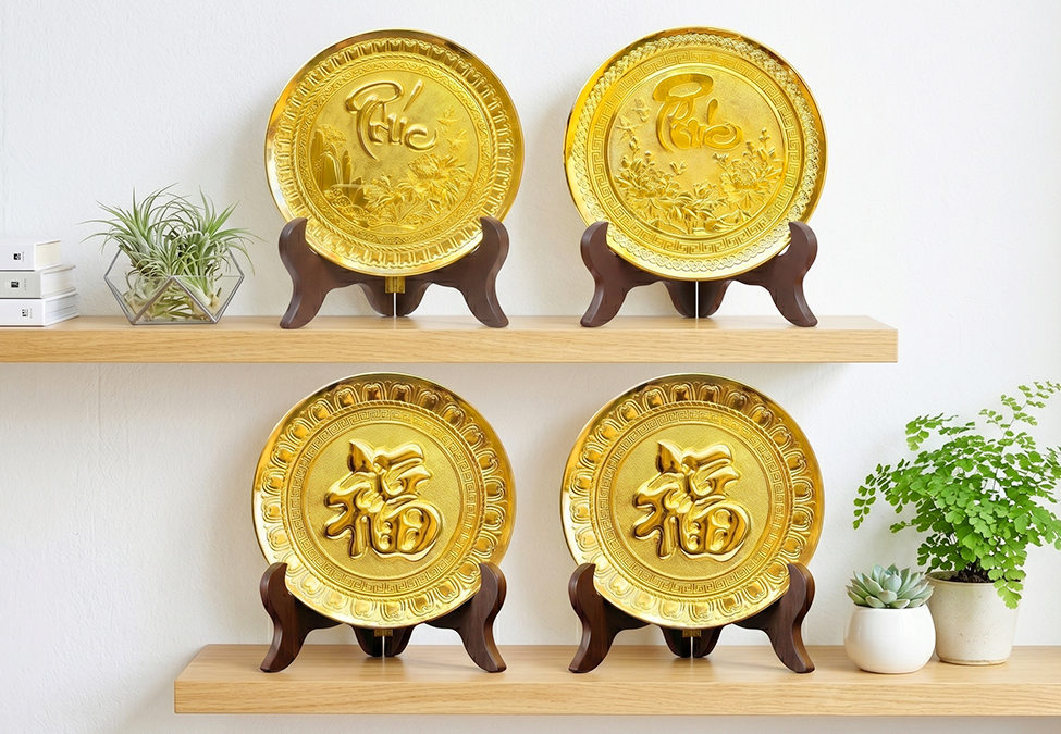 Tranh Đồng Chữ Phúc Tròn Dát Vàng Đường Kính 25cm