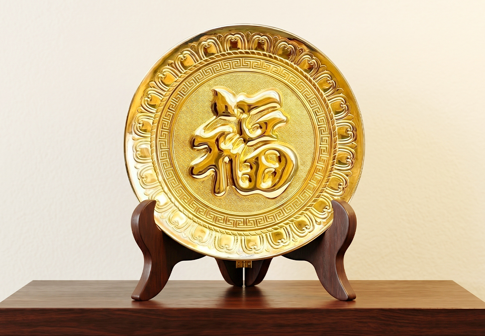 Tranh Đồng Chữ Phúc Tròn Dát Vàng Đường Kính 25cm