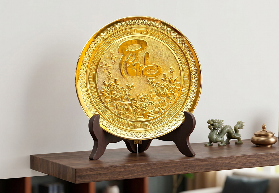 Tranh Đồng Chữ Phúc Tròn Dát Vàng Đường Kính 25cm