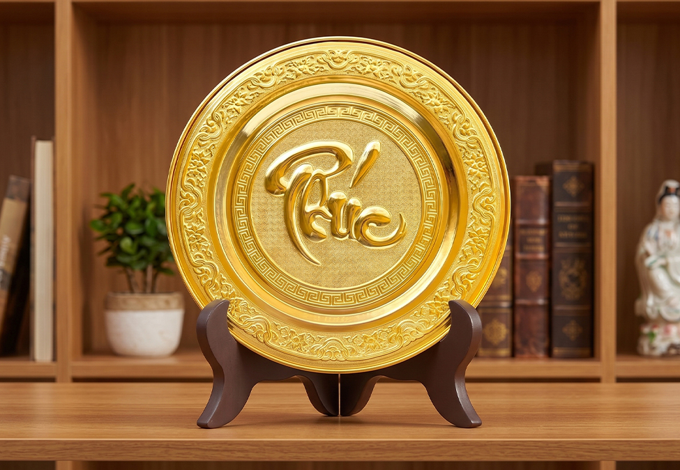 Tranh Đồng Chữ Phúc Tròn Dát Vàng Đường Kính 35cm