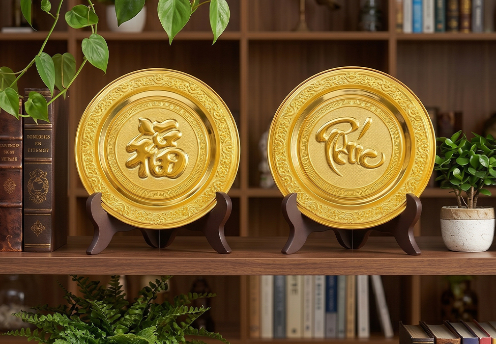 Tranh Đồng Chữ Phúc Tròn Dát Vàng Đường Kính 35cm