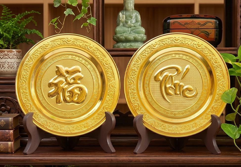 Tranh Đồng Chữ Phúc Tròn Dát Vàng Đường Kính 35cm