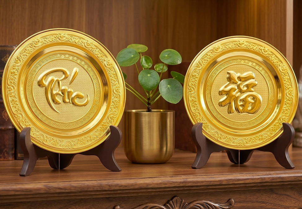 Tranh Đồng Chữ Phúc Tròn Dát Vàng Đường Kính 35cm