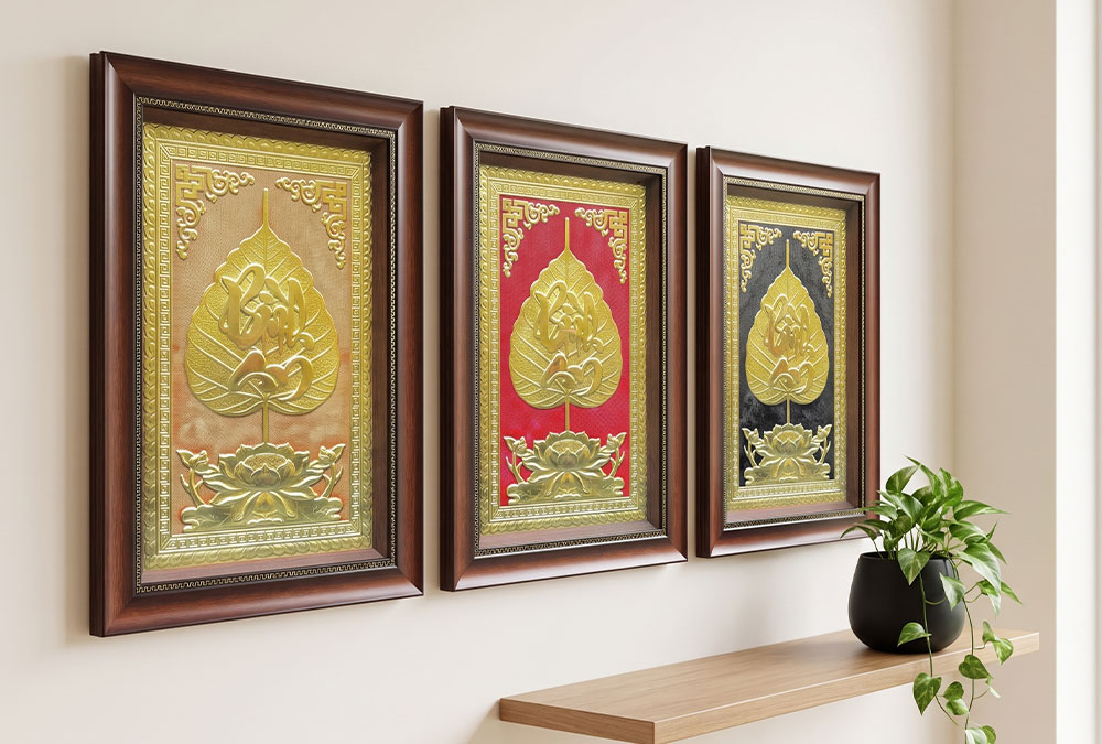 Quà Tặng Tranh Chữ Bình An Lá Đề Bằng Đồng Khổ 40cm x 55cm