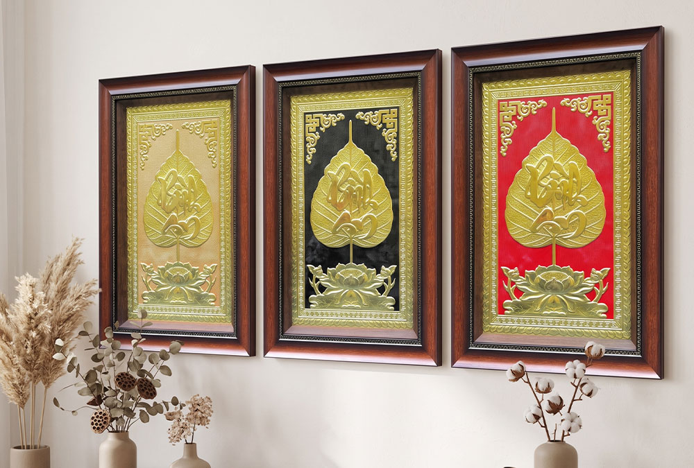 Quà Tặng Tranh Chữ Bình An Lá Đề Bằng Đồng Khổ 40cm x 55cm