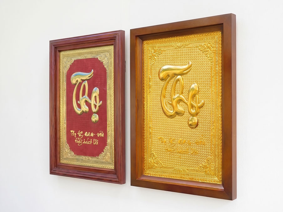 Tranh Chữ Thọ Thư Pháp Bằng Đồng Khổ Dọc 48cm x 68cm