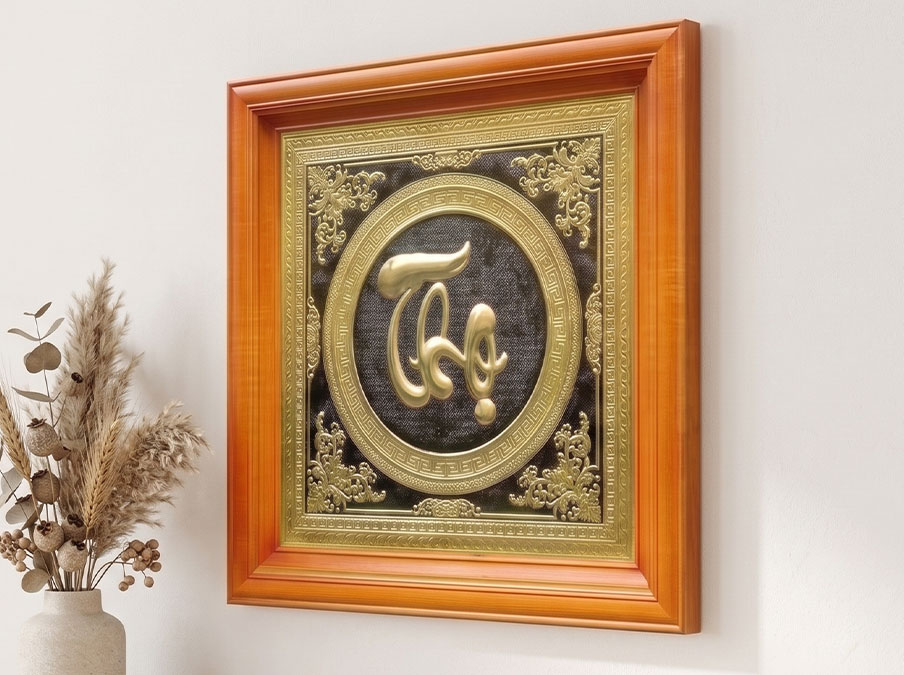 Tranh Chữ Thọ Thư Pháp Bằng Đồng Khổ Vuông 69cm