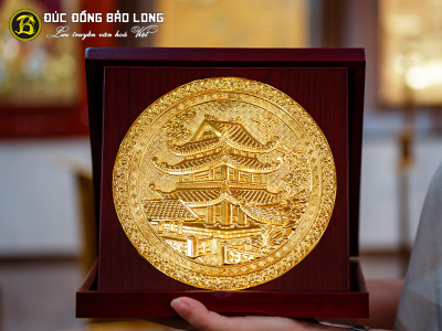 Tranh Quà Tặng Chùa Keo Bằng Đồng Mạ Vàng 24k KT 23cm