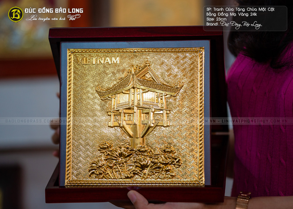tranh chùa một cột bằng đồng mạ vàng 24k để bàn