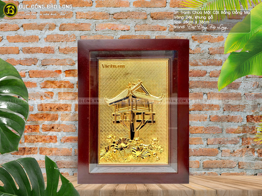 tranh chùa Một Cột bằng đồng mạ vàng 24k