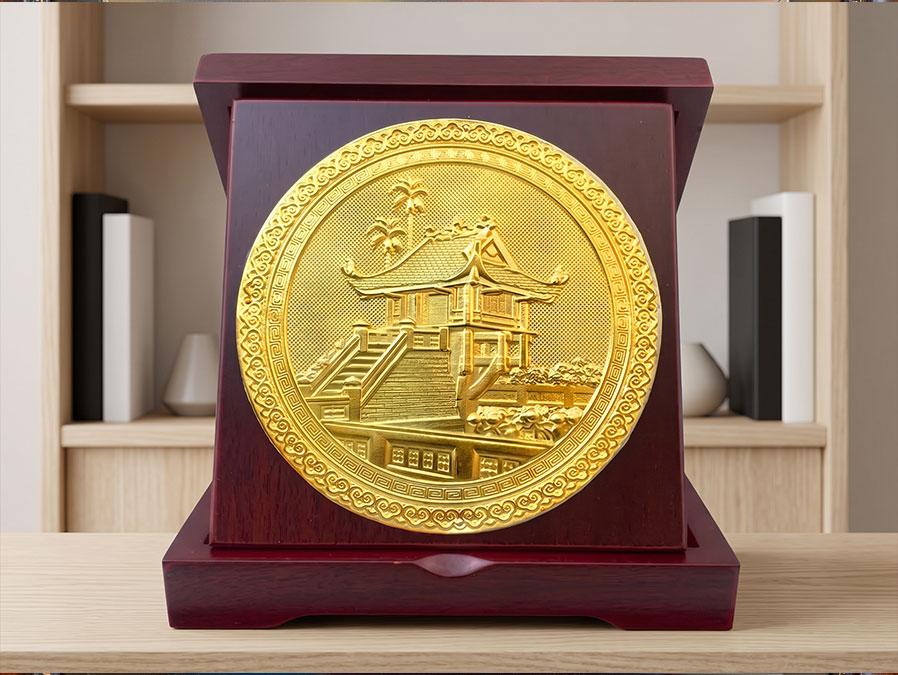 Hộp Tranh Quà Tặng Lưu Niệm Chùa Một Cột Bằng Đồng Khổ Vuông 16cm