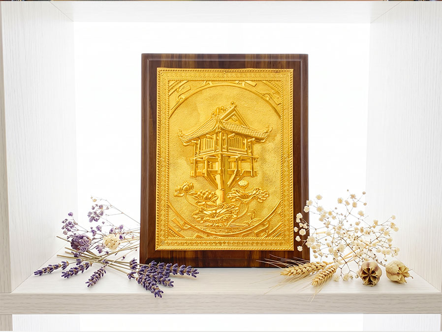 Tranh Đồng Chùa Một Cột Họa Tiết Chim Hạc Truyền Thống 20cm x 25cm