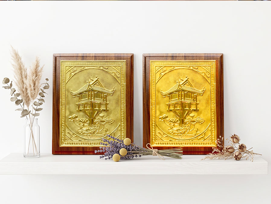 Tranh Đồng Chùa Một Cột Họa Tiết Chim Hạc Truyền Thống 20cm x 25cm