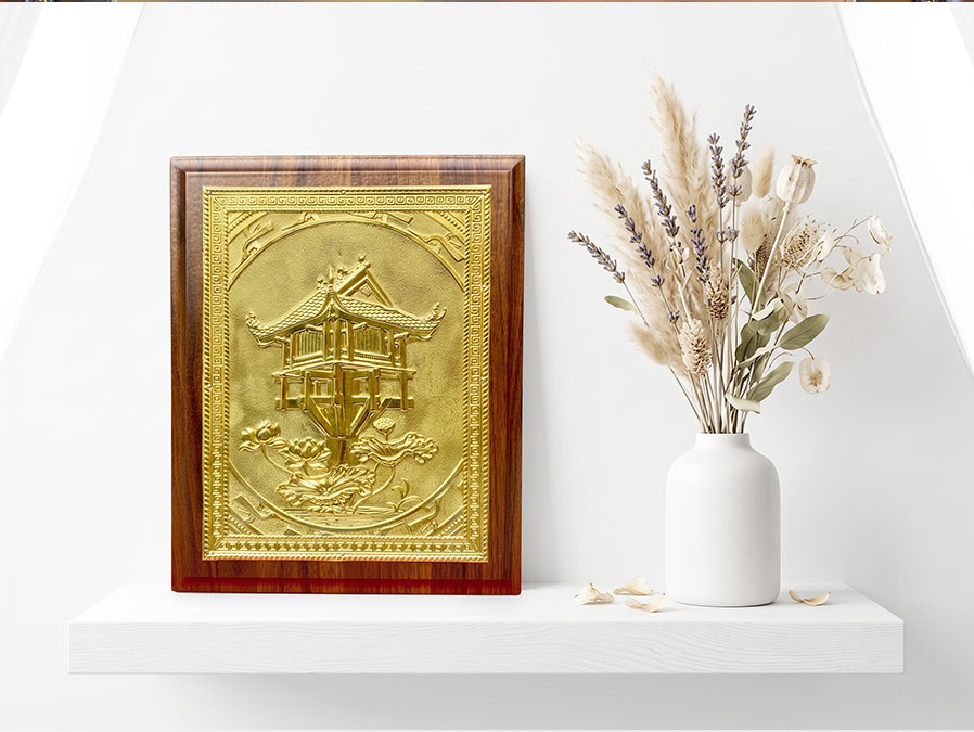 Tranh Đồng Chùa Một Cột Họa Tiết Chim Hạc Truyền Thống 20cm x 25cm