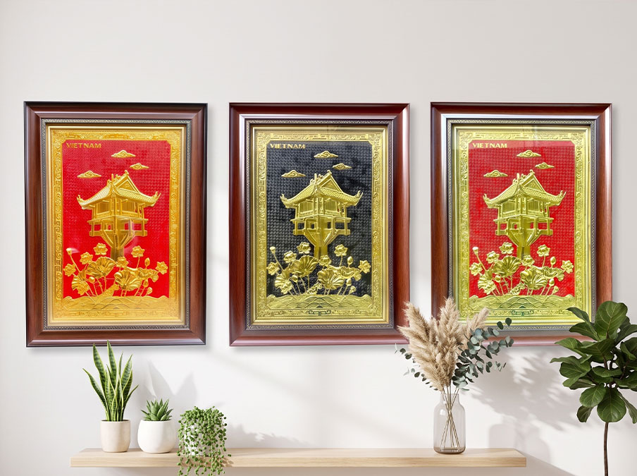 Tranh Chùa Một Cột bằng đồng kt 50x70