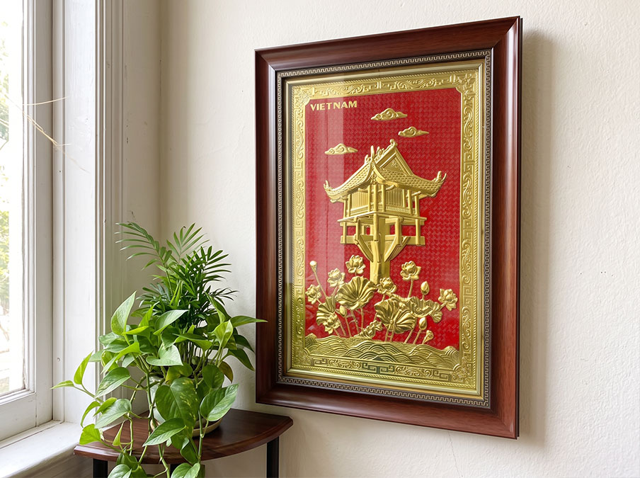 Tranh Chùa Một Cột bằng đồng kt 50x70