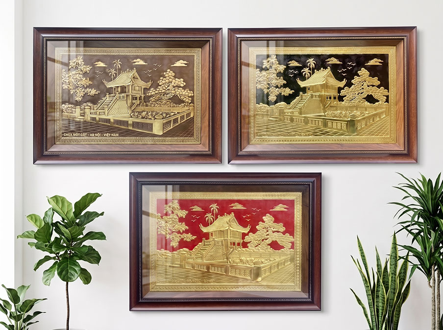 Quà tặng Tranh Chùa Một Cột bằng đồng khổ 40cm x 55cm và 50cm x 70cm