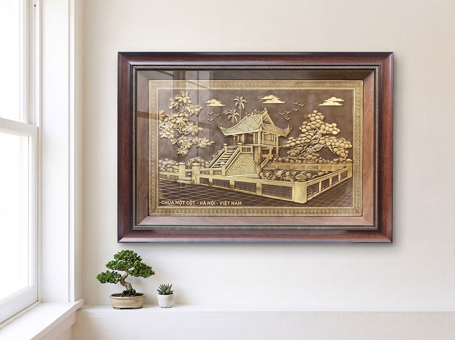 Quà tặng Tranh Chùa Một Cột bằng đồng khổ 40cm x 55cm và 50cm x 70cm