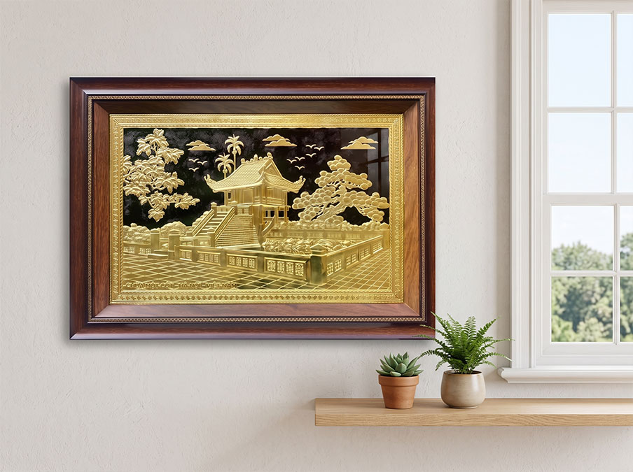 Quà tặng Tranh Chùa Một Cột bằng đồng khổ 40cm x 55cm và 50cm x 70cm