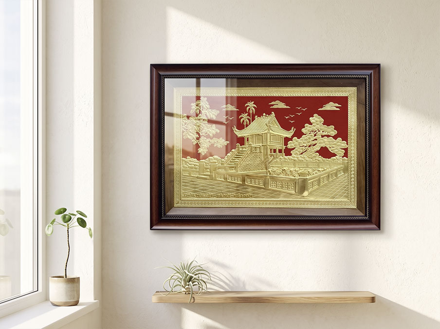 Quà tặng Tranh Chùa Một Cột bằng đồng khổ 40cm x 55cm và 50cm x 70cm