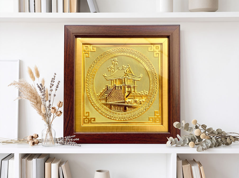 Tranh Chùa Một Cột Bằng Đồng Khổ Vuông 20cm