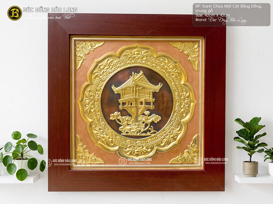 Tranh Chùa Một Cột bằng đồng khổ vuông 42cm