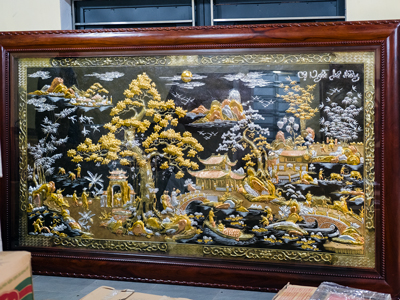 Tranh Cội Nguồn Quê Hương Bằng Đồng Đỏ Dát Điểm Vàng Bạc Khổ 2m62 x 1m55