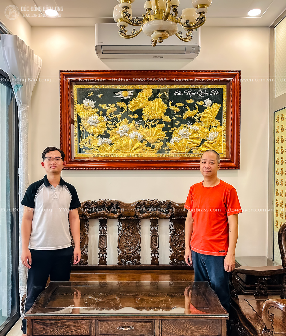 Tranh Cửu Ngư Quần Hội Bằng Đồng Dát Vàng Bạc 9999 Khổ 1m97 x 1m07