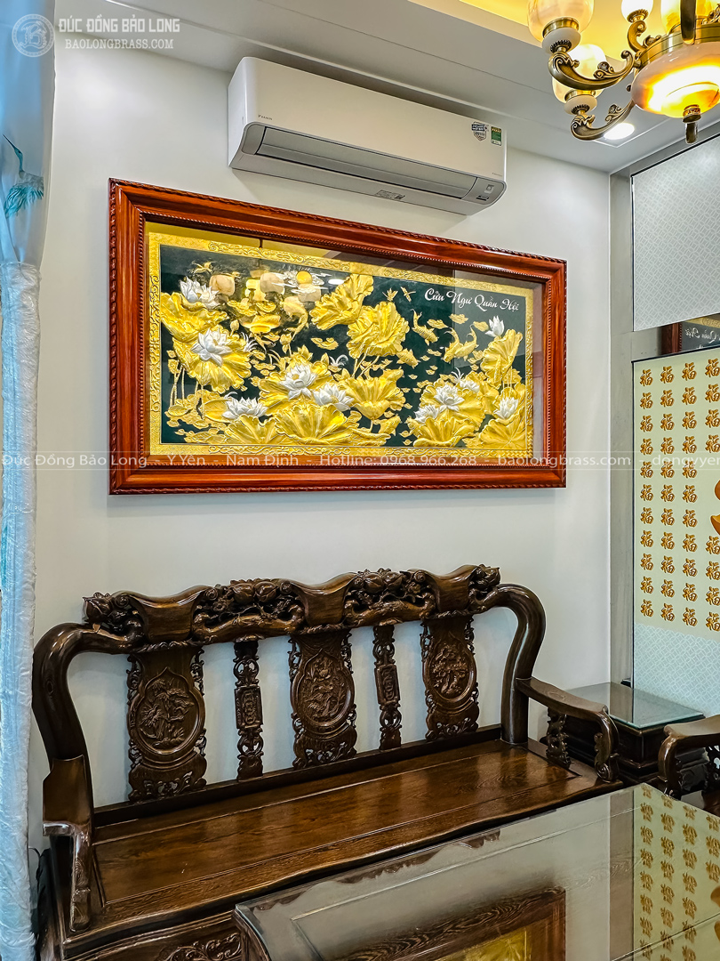 Tranh Cửu Ngư Quần Hội Bằng Đồng Dát Vàng Bạc 9999 Khổ 1m97 x 1m07