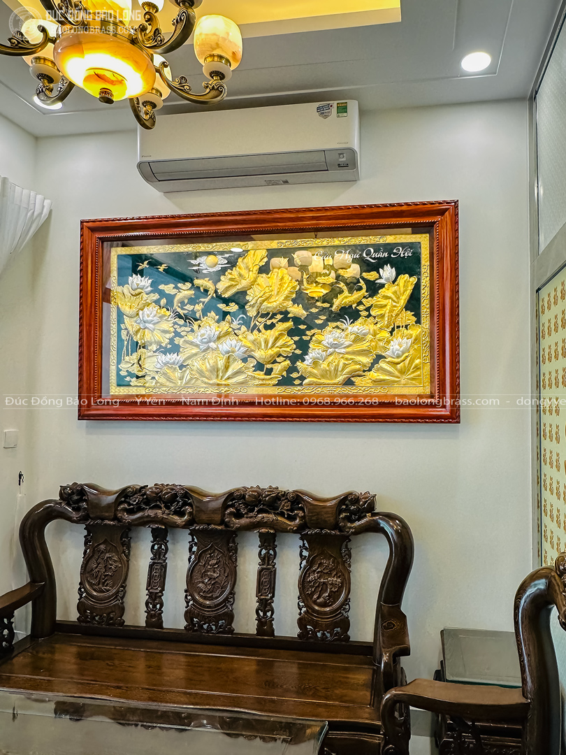 Tranh Cửu Ngư Quần Hội Bằng Đồng Dát Vàng Bạc 9999 Khổ 1m97 x 1m07