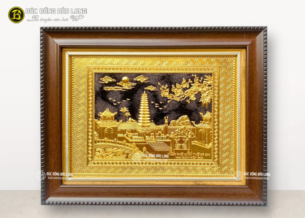 tranh chùa Phổ Minh 28cm x 34cm Mạ vàng khung nhựa