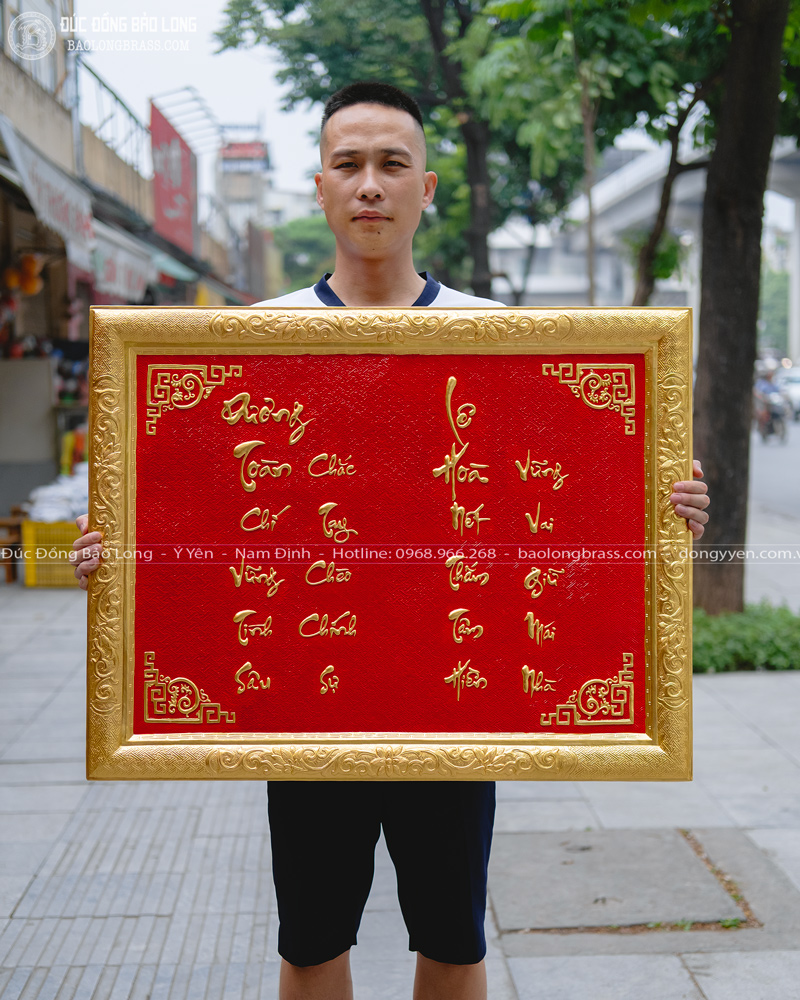 tranh chữ bằng đồng thiết kế theo yêu cầu dát vàng 24k khổ 88cm x 69cm