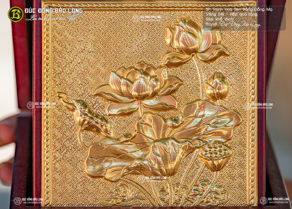 tranh quà tặng Hoa Sen Mạ vàng khổ vuông 16cm
