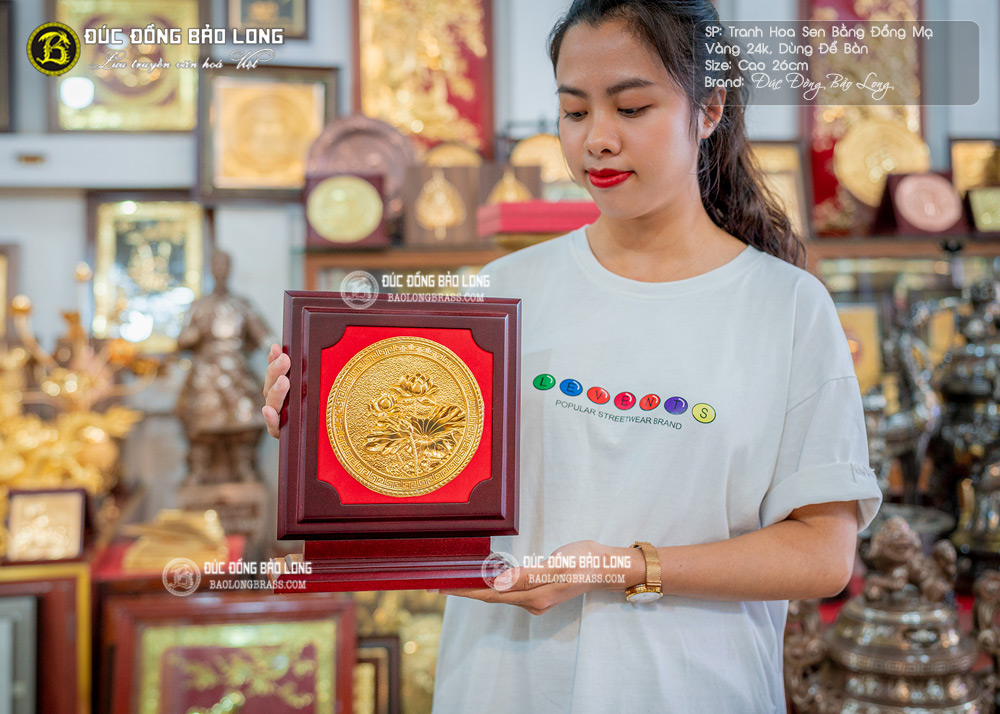 tranh Hoa Sen để bàn 22cm x 26cm Mạ vàng