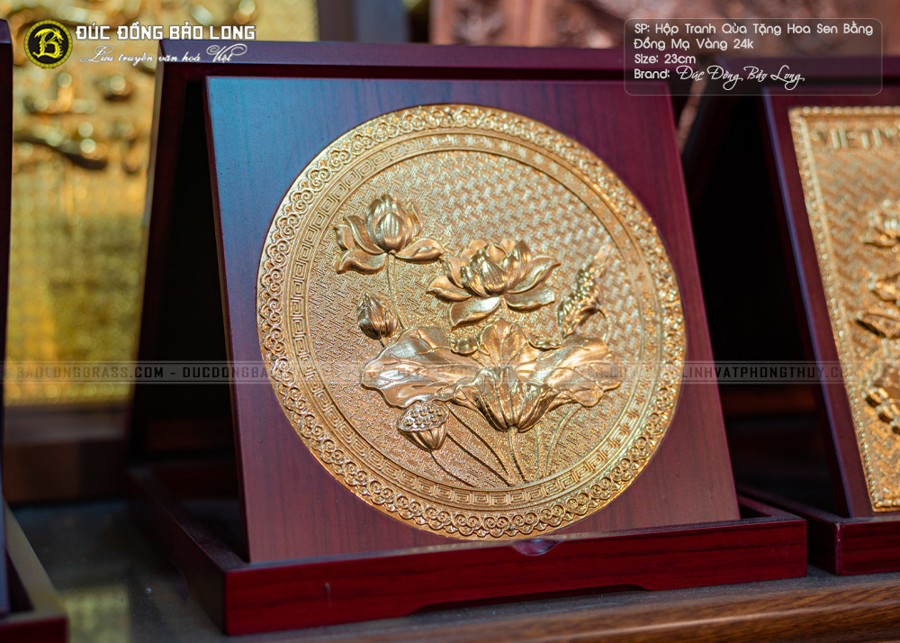 tranh Quà tặng Hoa Sen bằng đồng Mạ vàng