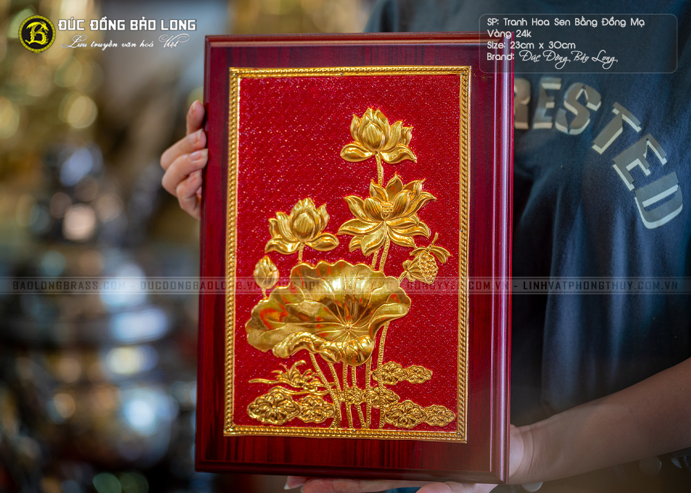 tranh Hoa Sen để bàn 23cm x 30cm Mạ vàng