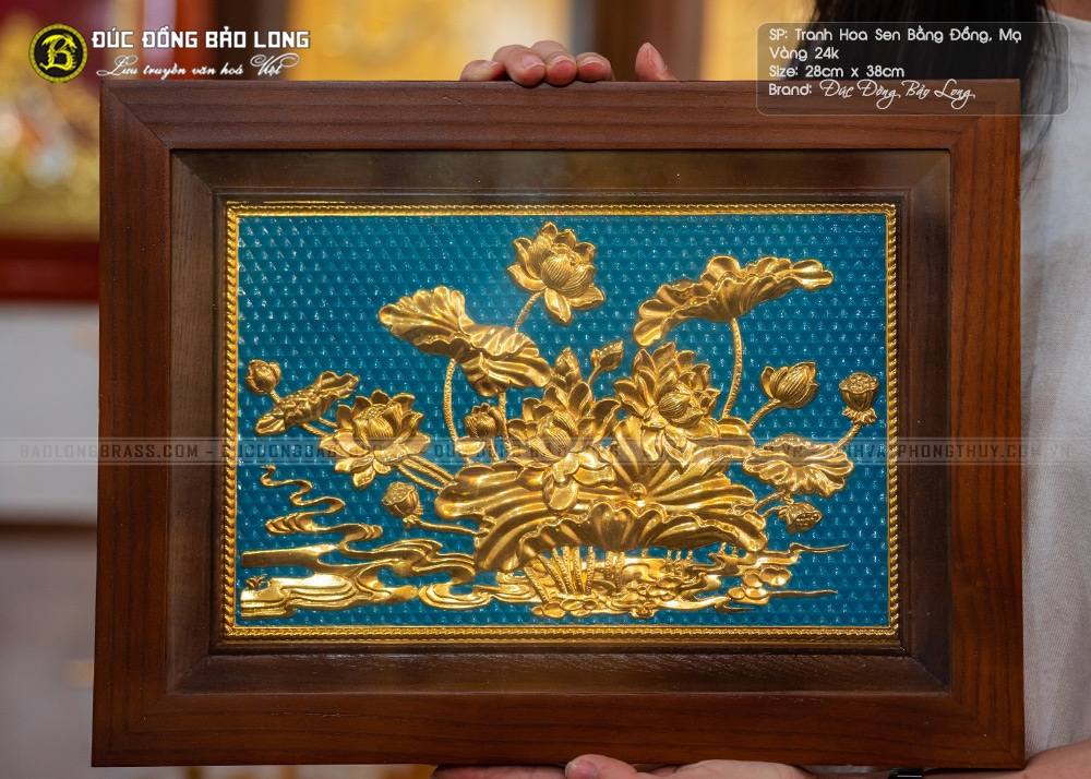tranh hoa sen mạ vàng 24k khổ 28x38cm