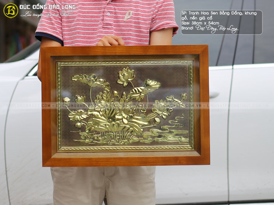 tranh Hoa Sen bằng đồng 38cm x 54cm
