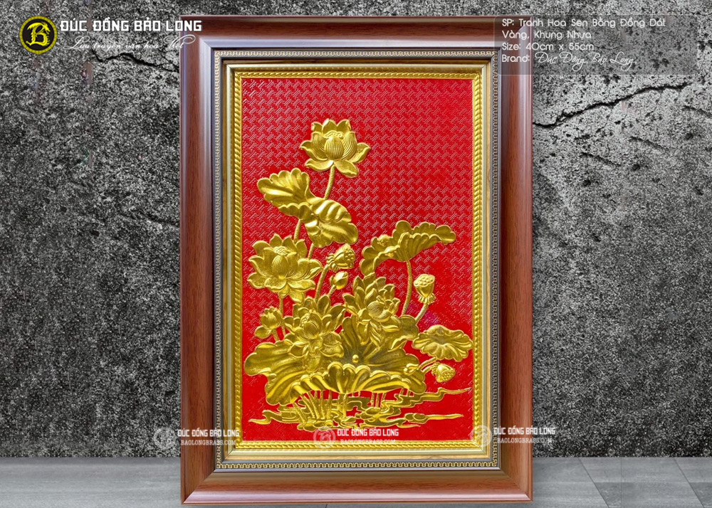 Tranh Đồng Hoa Sen Dát Vàng Khổ Đứng 40cm x 55cm