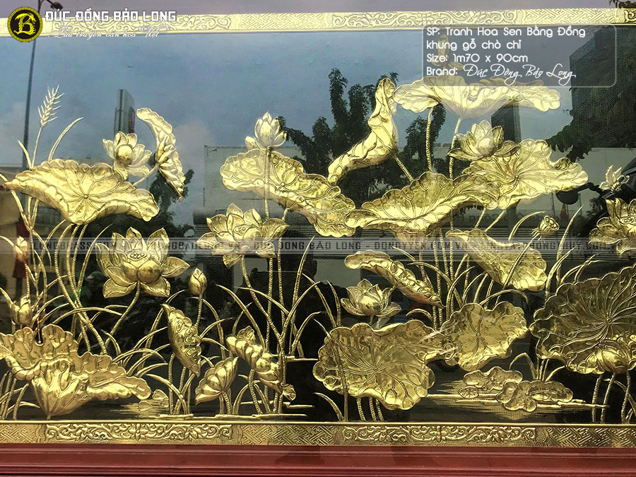 tranh hoa sen bằng đồng khổ 1m7x90cm