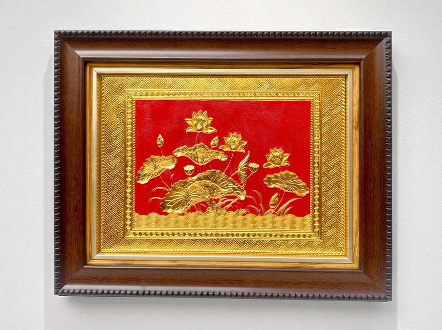 Tranh Hoa Sen bằng đồng khổ ngang 28cm x 34cm