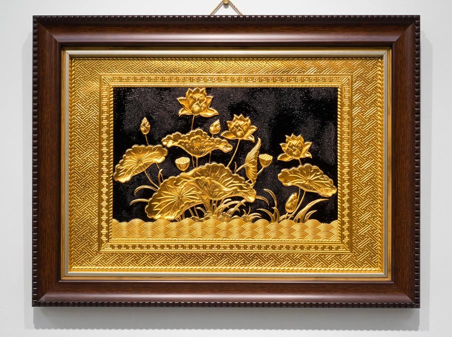 Tranh Hoa Sen bằng đồng khổ ngang 28cm x 34cm
