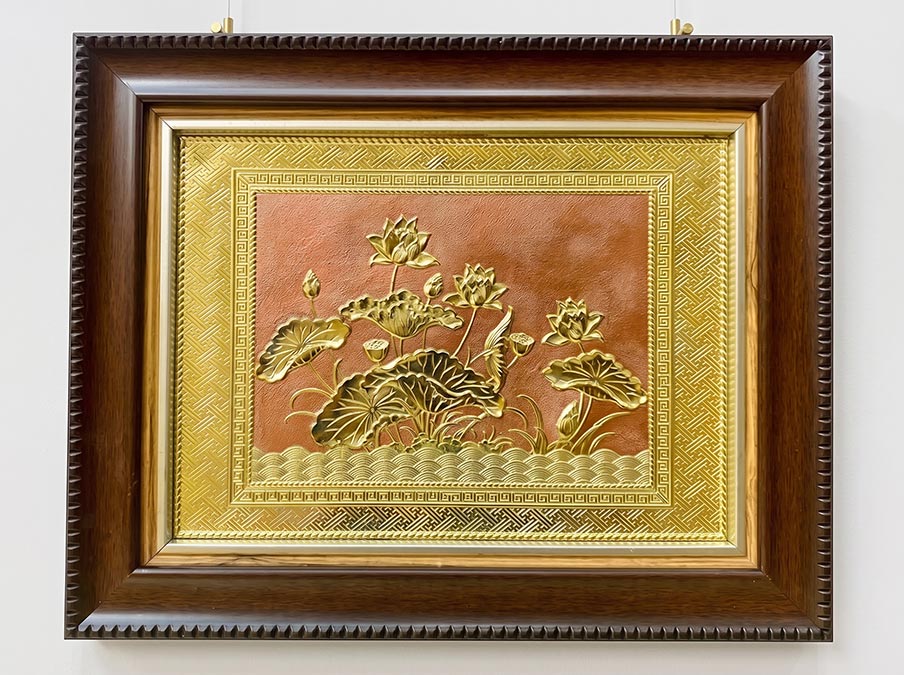 Tranh Hoa Sen bằng đồng khổ ngang 28cm x 34cm