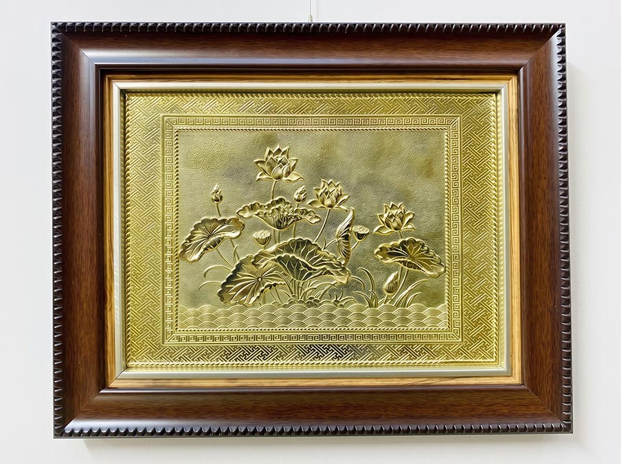 Tranh Hoa Sen bằng đồng khổ ngang 28cm x 34cm