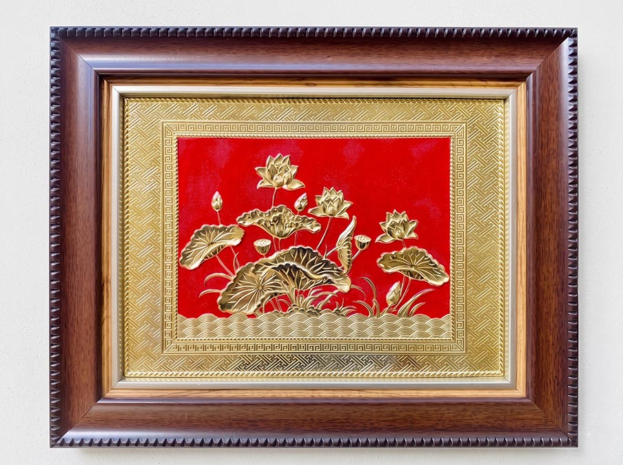 Tranh Hoa Sen bằng đồng khổ ngang 28cm x 34cm